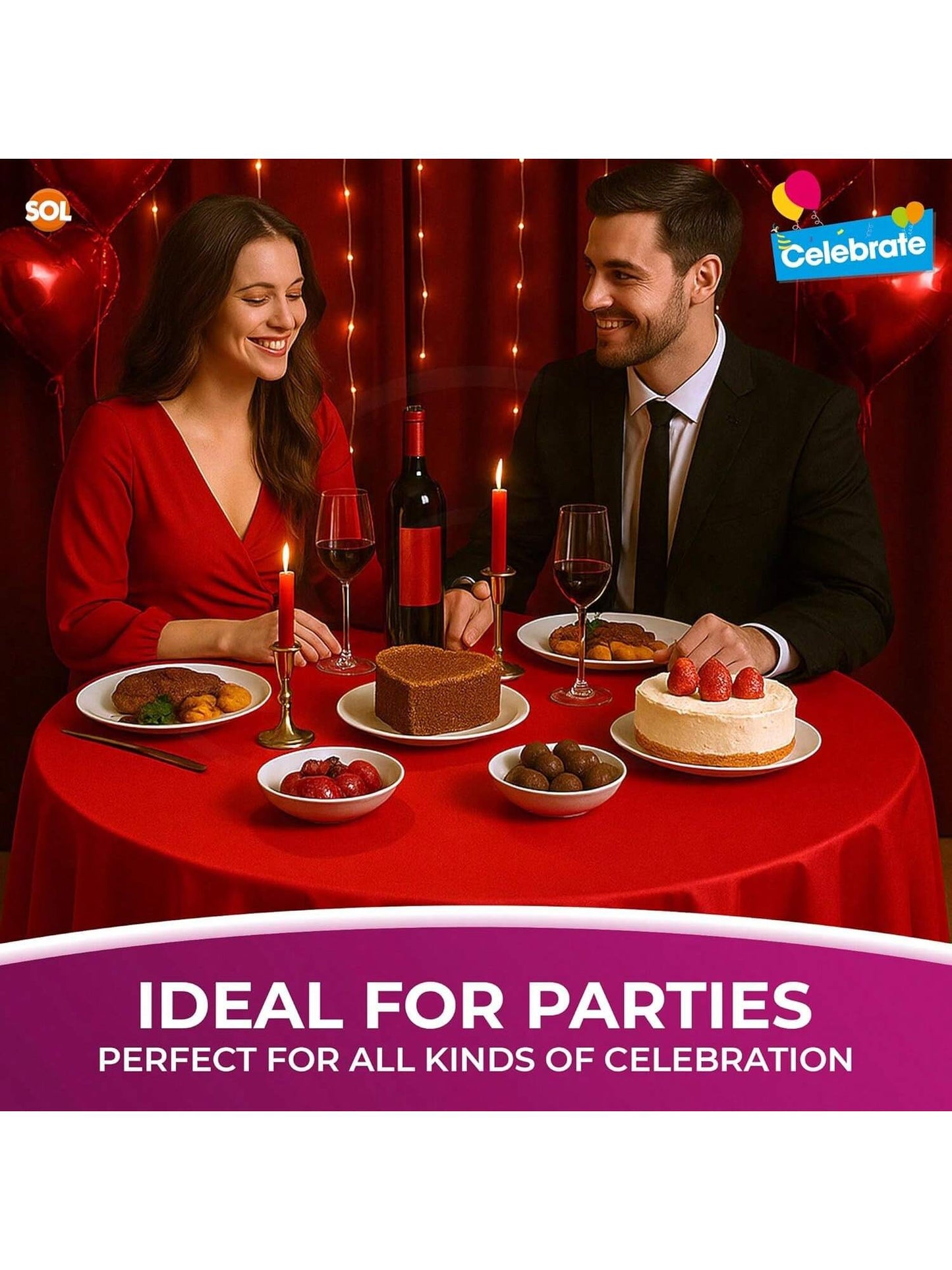 SOL 3pk Red Round Table Cloth Disposable 140cm Party Tablecloths For Circular Table Cloth Cover - Durable Spill Protection - Perfect For Weddings, Buffets, Catering, Restaurants & Special Events