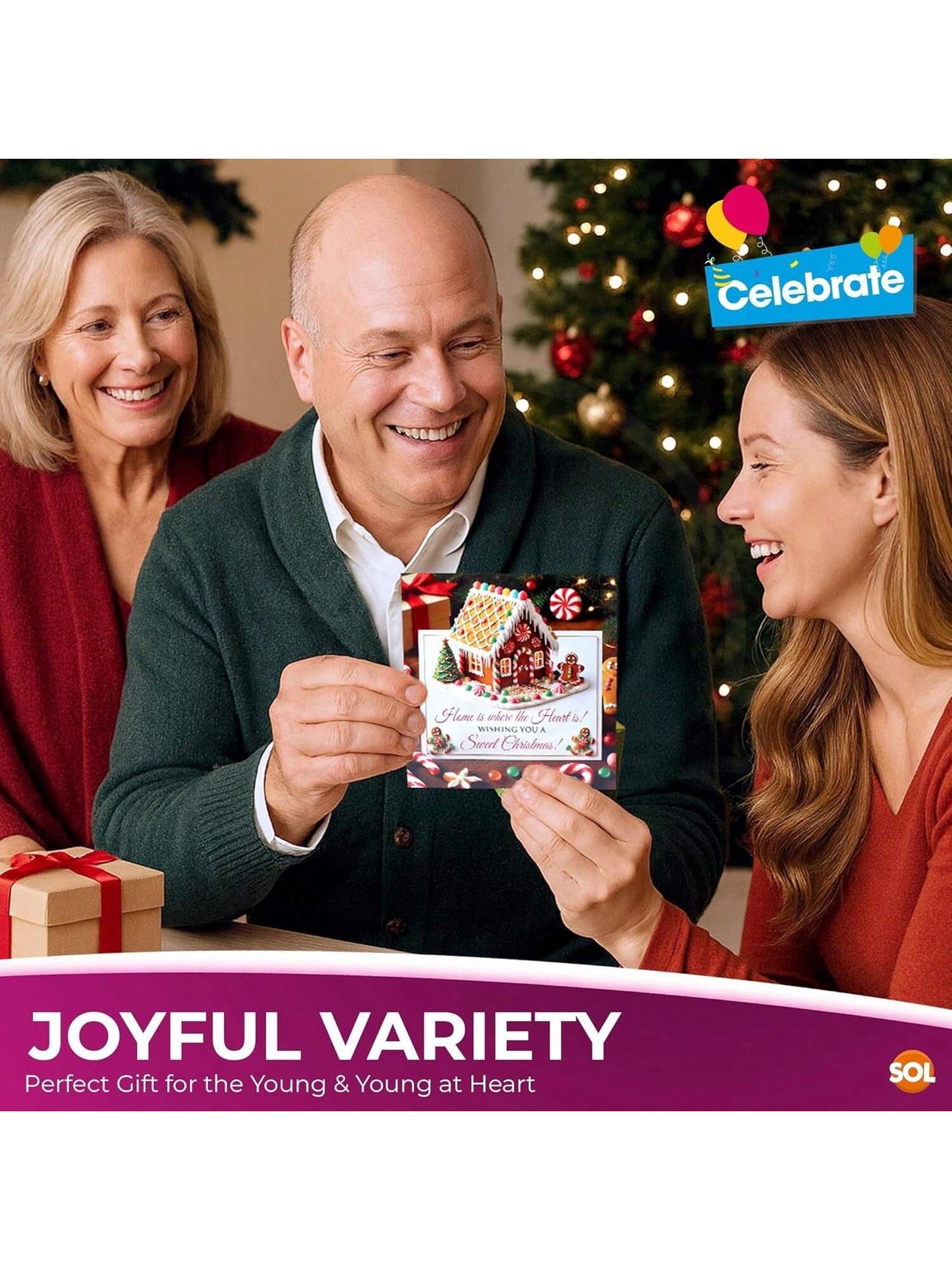 SOL 20pk Christmas Cards 2025 Multipack With Envelopes & Stickers - Santa, Gingerbread, Polar Bears Xmas Designs In Vibrant Colours Thick Premium Card Variety Pack - Easy Gifting For All