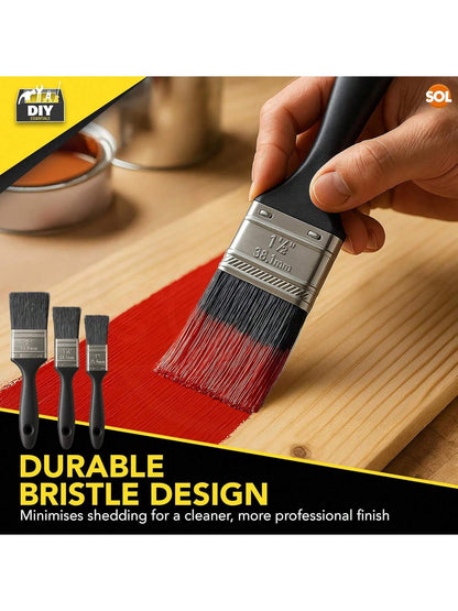 SOL 3pk Paint Brushes Set - 1", 1.5", 2" Paint Brushes Decorating Set - Ideal For DIY - Multipurpose, Interior And Exterior Painting, No Bristle Loss, Wood Wall Ceiling Cutting