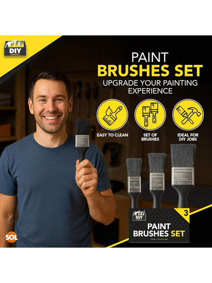 SOL 3pk Paint Brushes Set - 1", 1.5", 2" Paint Brushes Decorating Set - Ideal For DIY - Multipurpose, Interior And Exterior Painting, No Bristle Loss, Wood Wall Ceiling Cutting