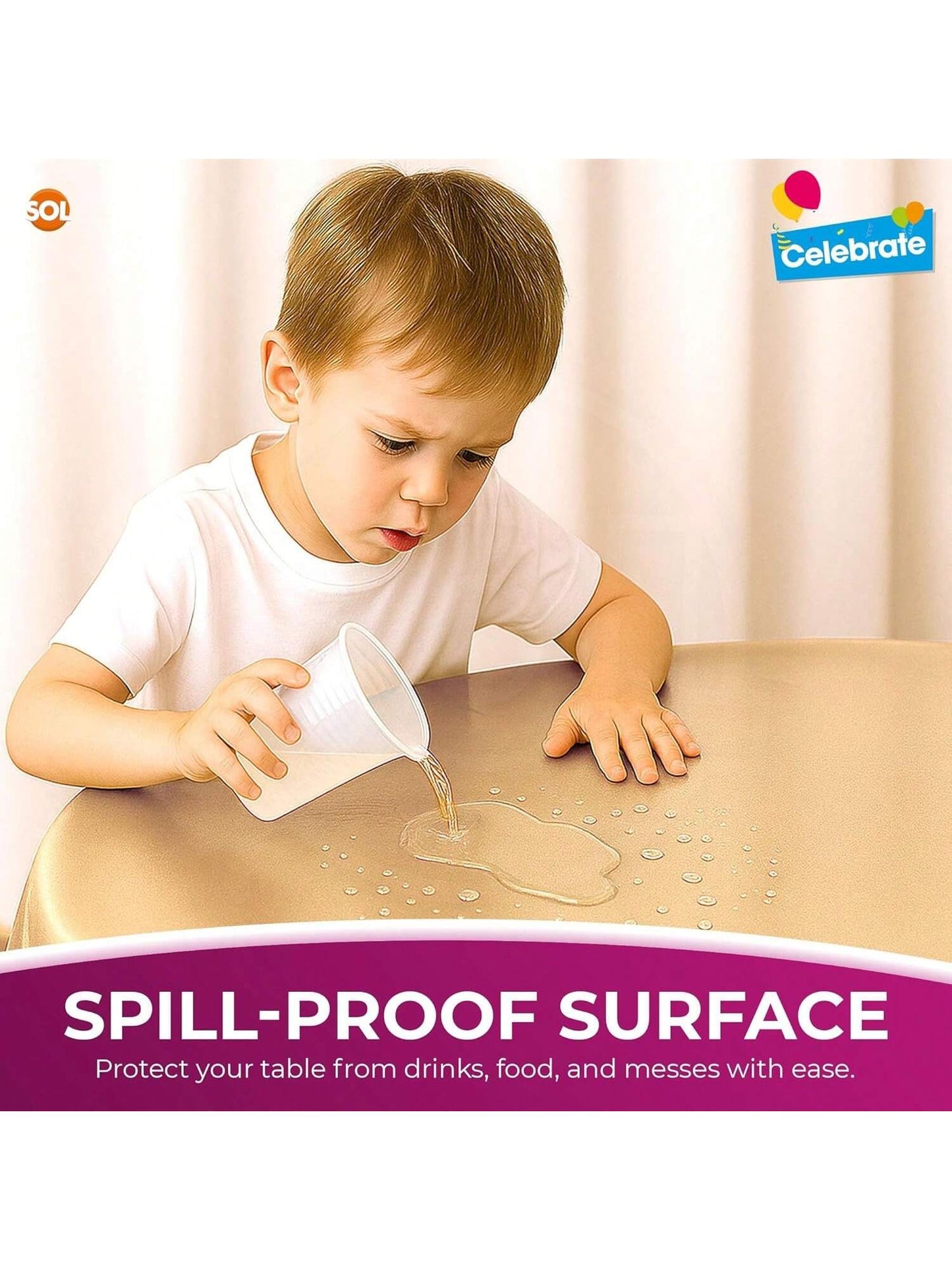 SOL 3pk Gold Round Table Cloth Disposable 140cm Party Tablecloths For Circular Table Cloth Cover - Durable Spill Protection - Perfect For Weddings, Buffets, Catering, Restaurants & Special Events