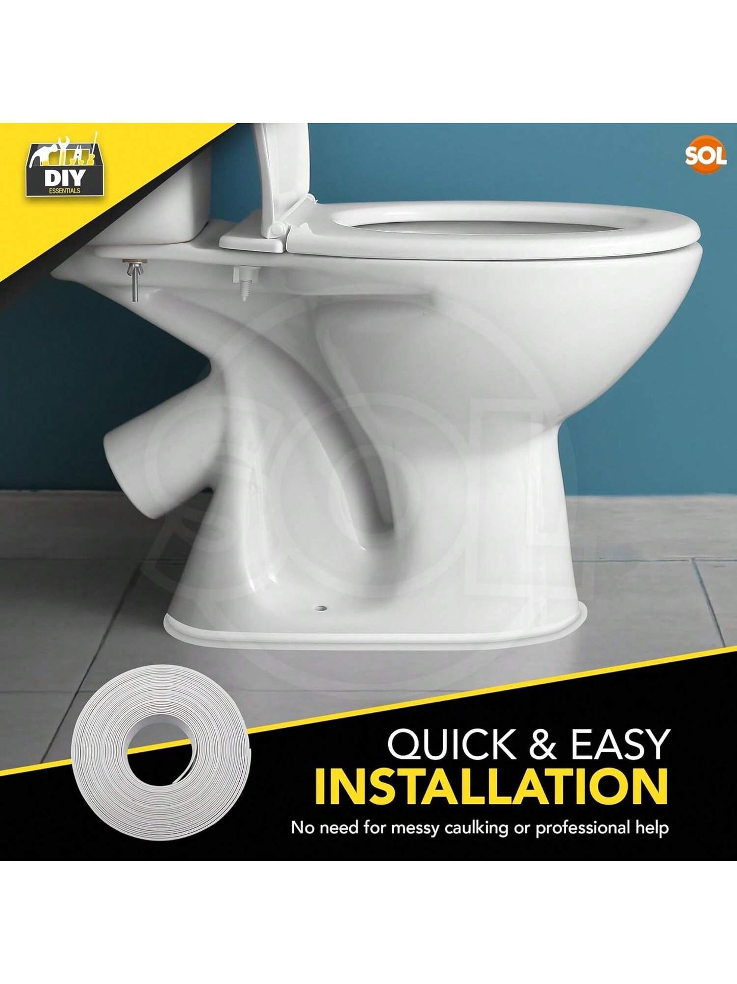 SOL 7m Roll Universal Sealing Tape For Home & Bathroom – Waterproof Shower Seal Strip – White Bathroom Sealant – Self-Adhesive Caulk Tape For Bathtubs, Sinks & Kitchen Counters