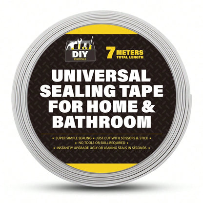 SOL 7m Roll Universal Sealing Tape For Home & Bathroom – Waterproof Shower Seal Strip – White Bathroom Sealant – Self-Adhesive Caulk Tape For Bathtubs, Sinks & Kitchen Counters