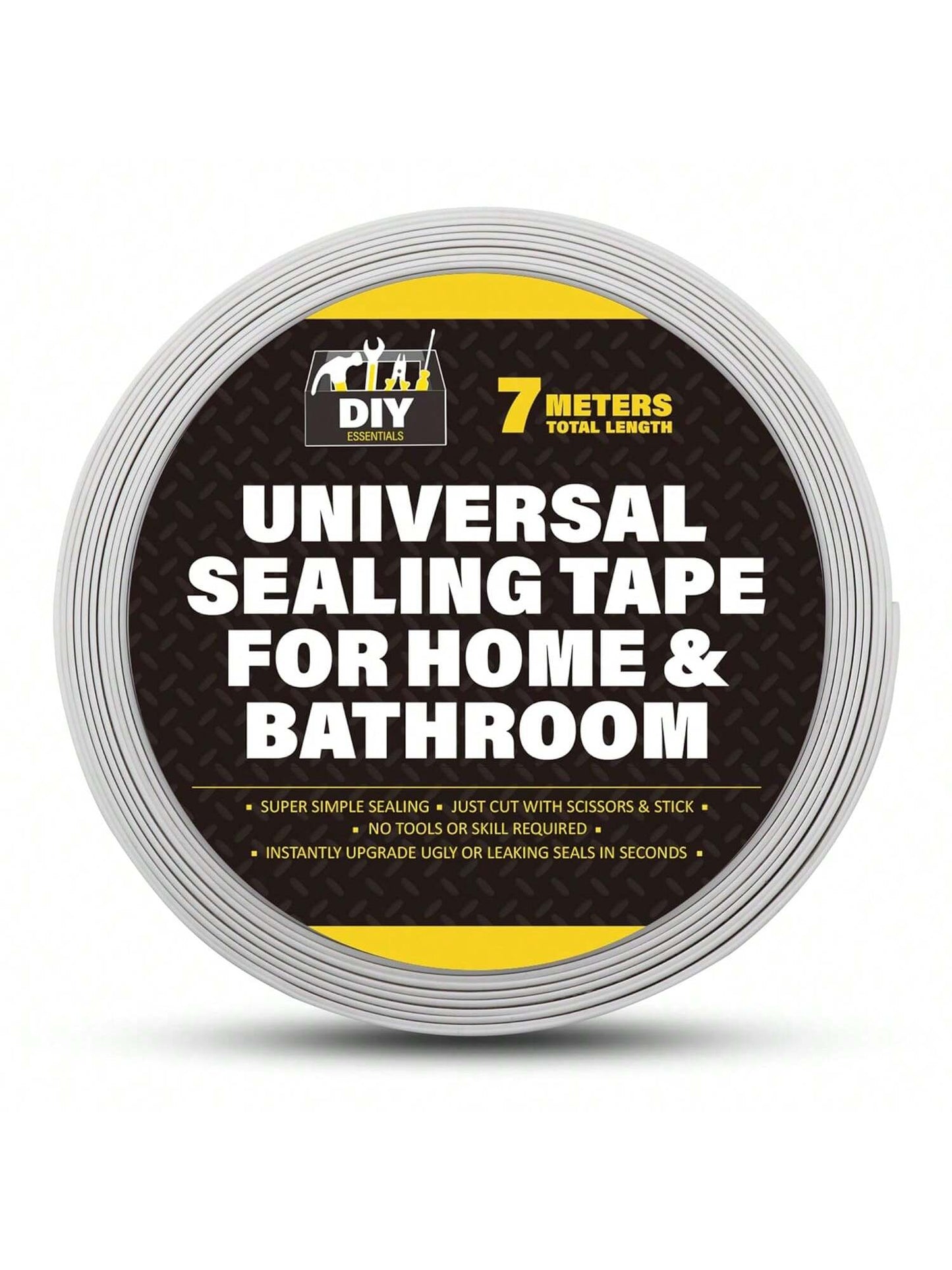 SOL 7m Roll Universal Sealing Tape For Home & Bathroom – Waterproof Shower Seal Strip – White Bathroom Sealant – Self-Adhesive Caulk Tape For Bathtubs, Sinks & Kitchen Counters