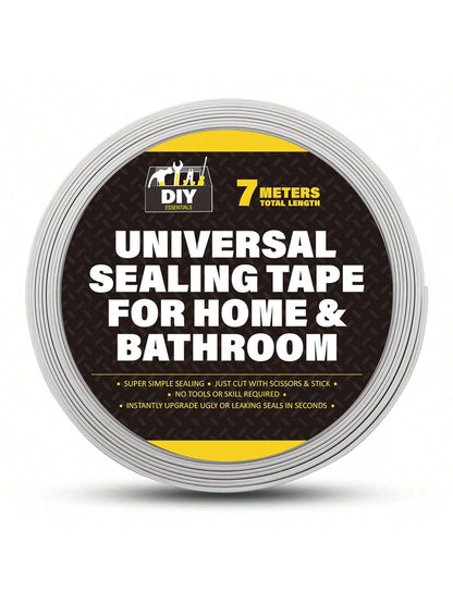 SOL 7m Roll Universal Sealing Tape For Home & Bathroom – Waterproof Shower Seal Strip – White Bathroom Sealant – Self-Adhesive Caulk Tape For Bathtubs, Sinks & Kitchen Counters