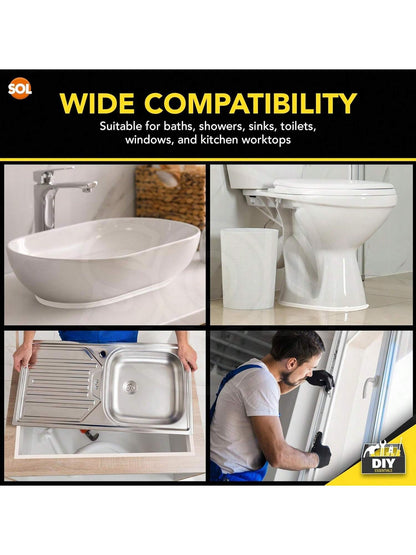 SOL 7m Roll Universal Sealing Tape For Home & Bathroom – Waterproof Shower Seal Strip – White Bathroom Sealant – Self-Adhesive Caulk Tape For Bathtubs, Sinks & Kitchen Counters