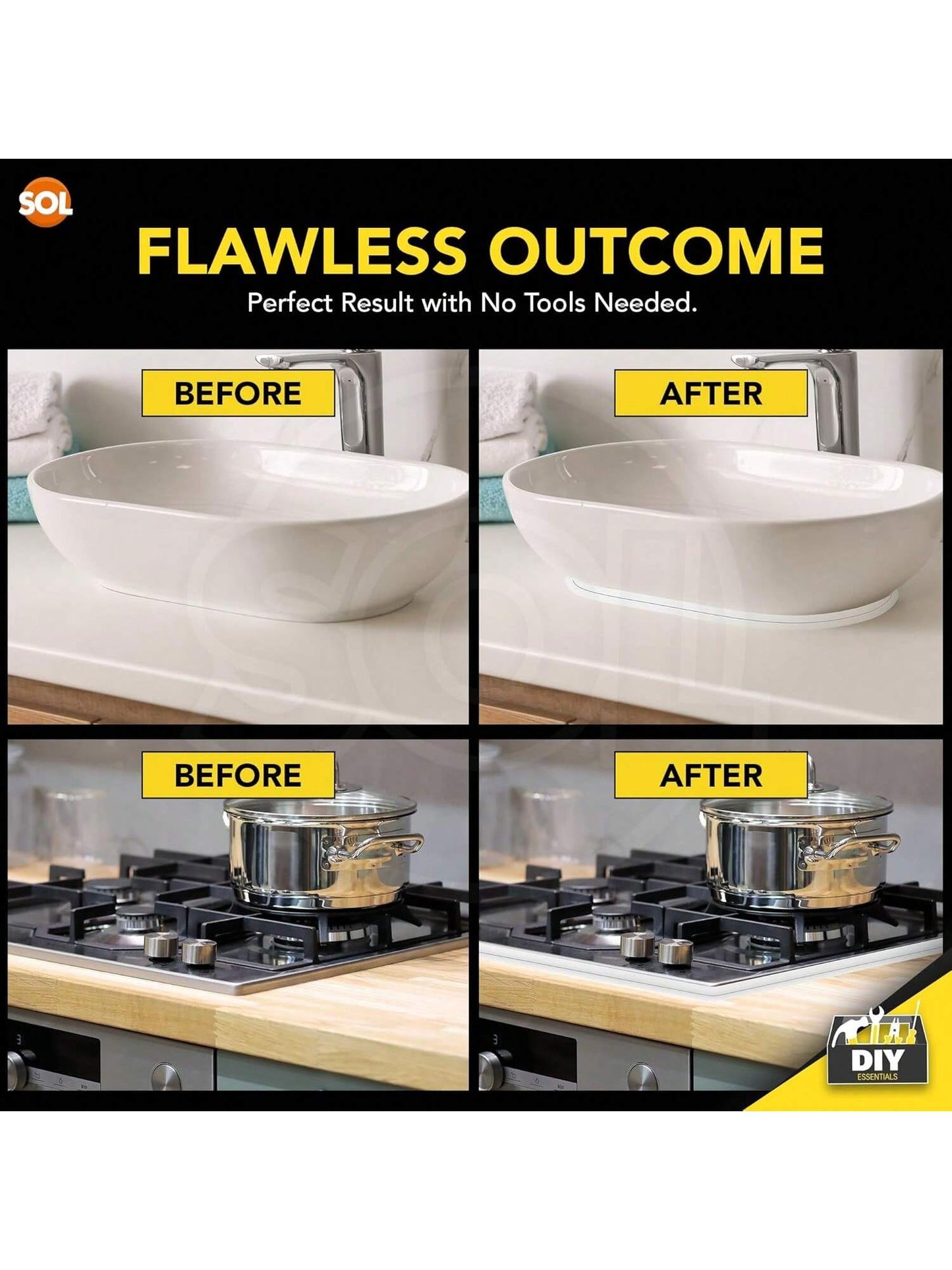 SOL 7m Roll Universal Sealing Tape For Home & Bathroom – Waterproof Shower Seal Strip – White Bathroom Sealant – Self-Adhesive Caulk Tape For Bathtubs, Sinks & Kitchen Counters