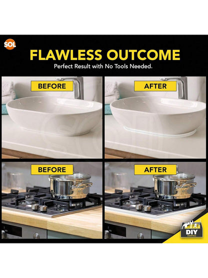 SOL 7m Roll Universal Sealing Tape For Home & Bathroom – Waterproof Shower Seal Strip – White Bathroom Sealant – Self-Adhesive Caulk Tape For Bathtubs, Sinks & Kitchen Counters