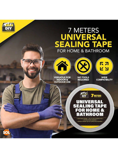 SOL 7m Roll Universal Sealing Tape For Home & Bathroom – Waterproof Shower Seal Strip – White Bathroom Sealant – Self-Adhesive Caulk Tape For Bathtubs, Sinks & Kitchen Counters