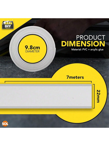 SOL 7m Roll Universal Sealing Tape For Home & Bathroom – Waterproof Shower Seal Strip – White Bathroom Sealant – Self-Adhesive Caulk Tape For Bathtubs, Sinks & Kitchen Counters