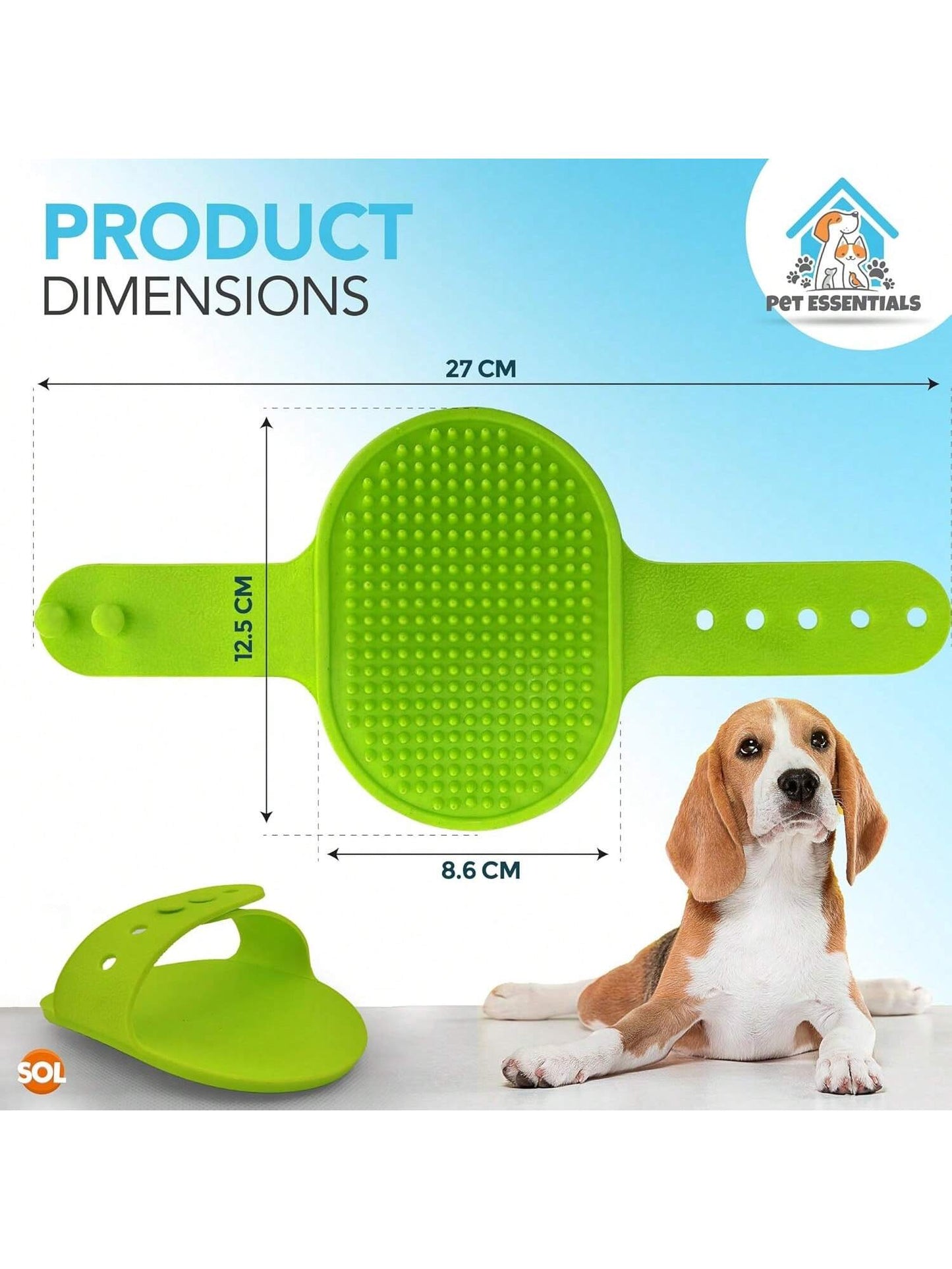 SOL 2pk Dog Grooming Brush For Pets, 12.5 X 8.6cm Soft Silicone Bristle Dog & Puppy Brush, Hand Strap Design For Secure & Comfortable Use, Lightweight, Easy To Handle & Clean, Ideal For Massage & Bath