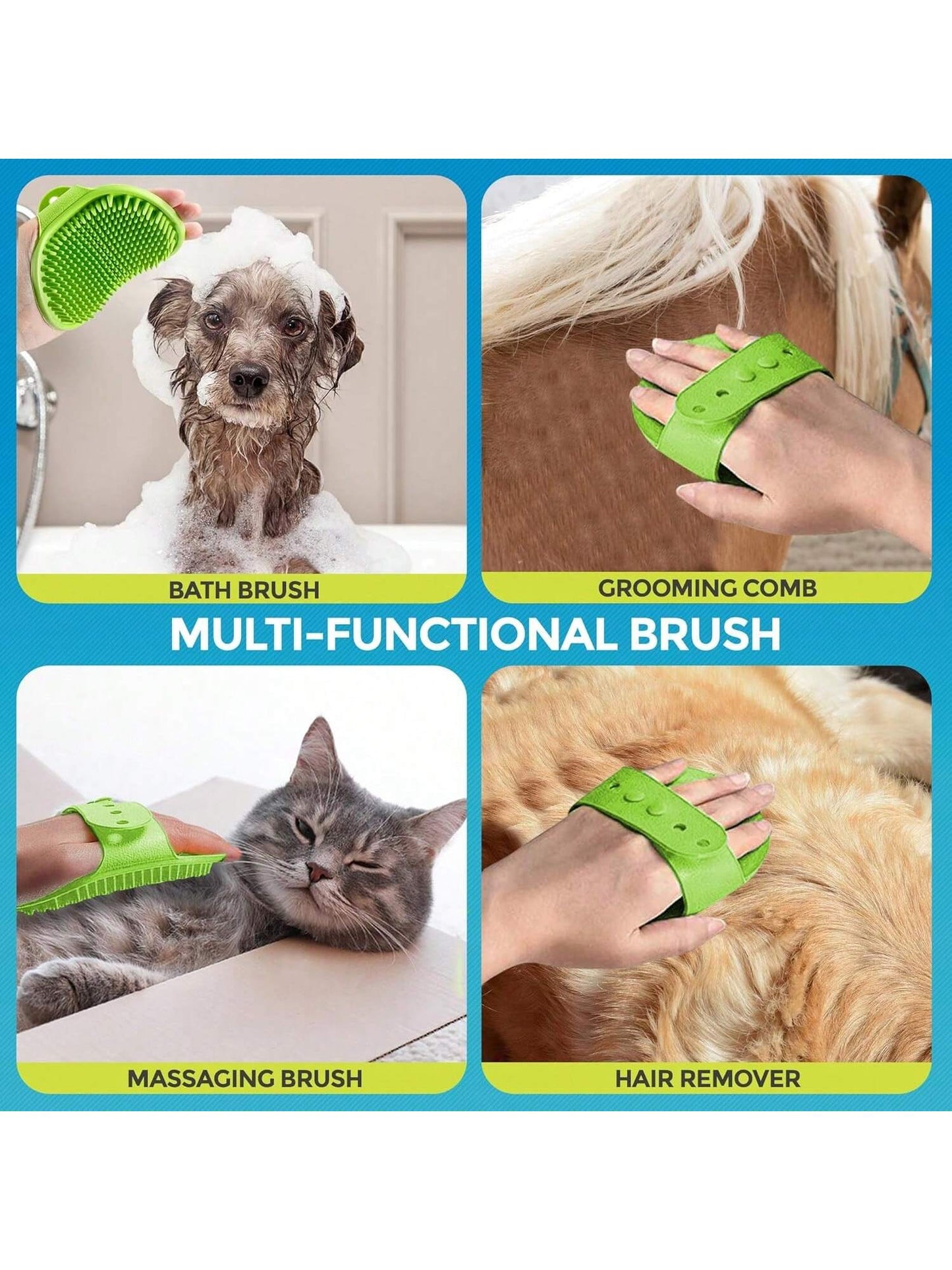 SOL 2pk Dog Grooming Brush For Pets, 12.5 X 8.6cm Soft Silicone Bristle Dog & Puppy Brush, Hand Strap Design For Secure & Comfortable Use, Lightweight, Easy To Handle & Clean, Ideal For Massage & Bath