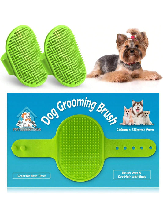 SOL 2pk Dog Grooming Brush For Pets, 12.5 X 8.6cm Soft Silicone Bristle Dog & Puppy Brush, Hand Strap Design For Secure & Comfortable Use, Lightweight, Easy To Handle & Clean, Ideal For Massage & Bath