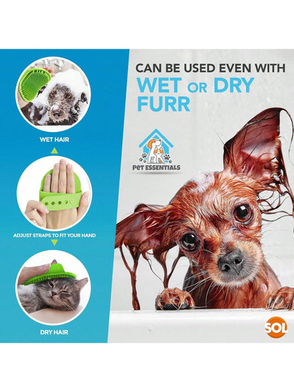 SOL 2pk Dog Grooming Brush For Pets, 12.5 X 8.6cm Soft Silicone Bristle Dog & Puppy Brush, Hand Strap Design For Secure & Comfortable Use, Lightweight, Easy To Handle & Clean, Ideal For Massage & Bath