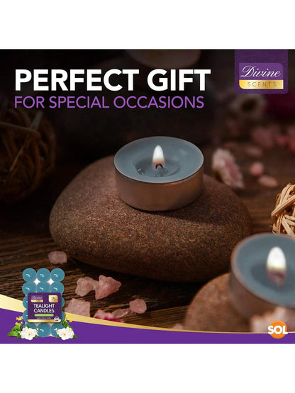 SOL 15pk Tea Light Candles Mountain Spring – 3.5 Hour Burn Time, Scented Tea Lights With A Refreshing Fragrance - Ideal For Home, Relaxation, Romantic Dinners, Weddings, Festive Decor, Cosy Evenings