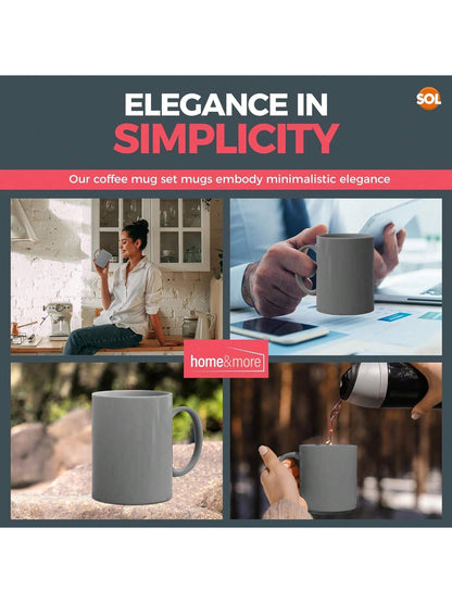 SOL Grey Mugs Set Of 12 – 330ml Coffee And Tea Cups – Durable Ceramic Drinkware For Hot Beverages, Latte, Cappuccino, Office, Home, Café, Microwave And Dishwasher Friendly