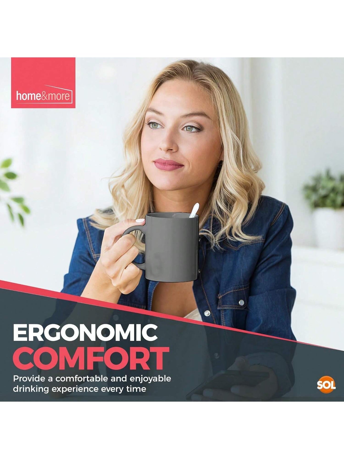 SOL Grey Mugs Set Of 12 – 330ml Coffee And Tea Cups – Durable Ceramic Drinkware For Hot Beverages, Latte, Cappuccino, Office, Home, Café, Microwave And Dishwasher Friendly