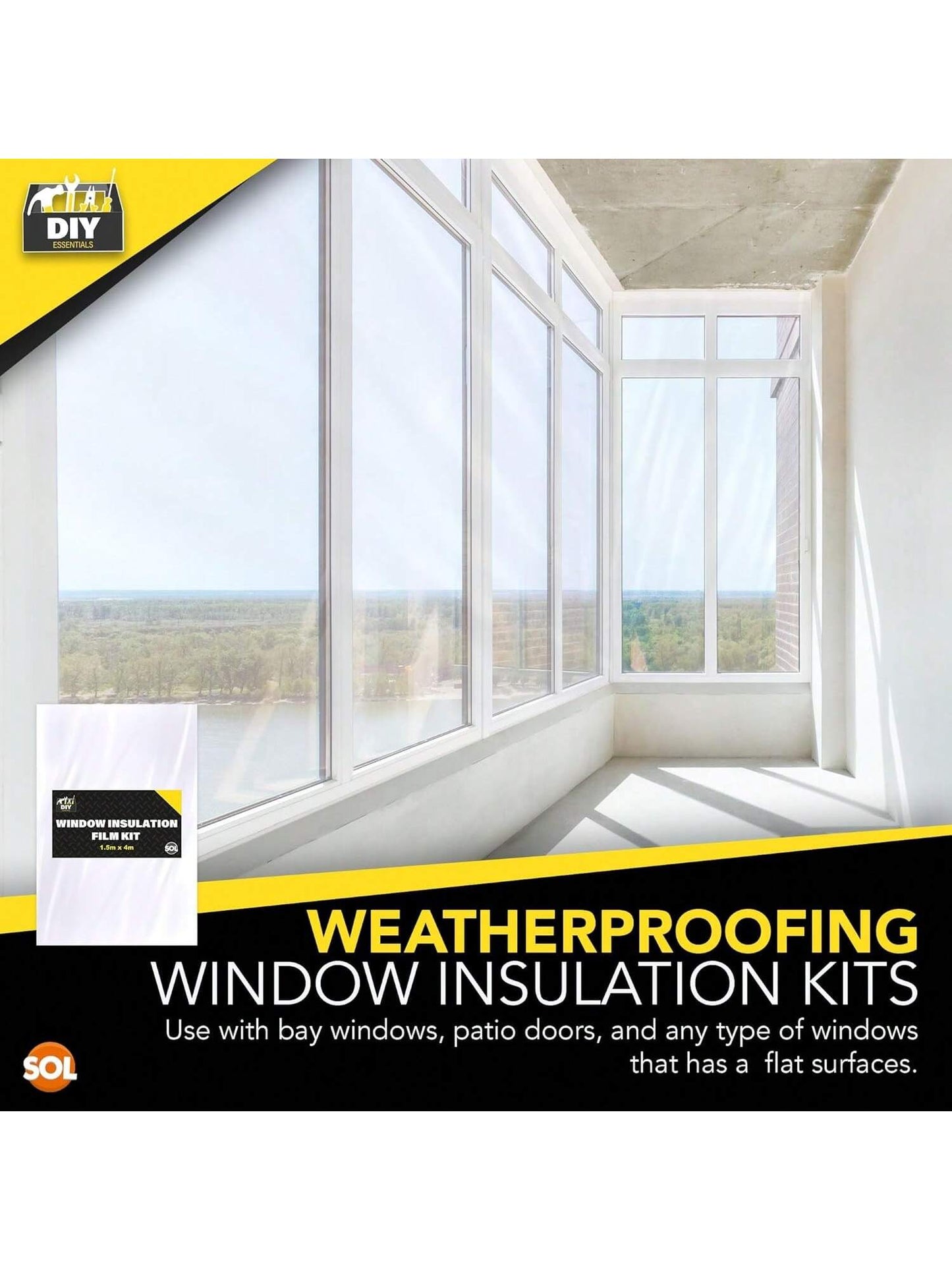 SOL 1.5m X 4m Window Insulation Film Kit – Thermal Control For Summer & Winter – Heat Blocking, UV Protection, Glare Reduction, Sun Shield, Draft Excluder & Double Glazing Insulation Film
