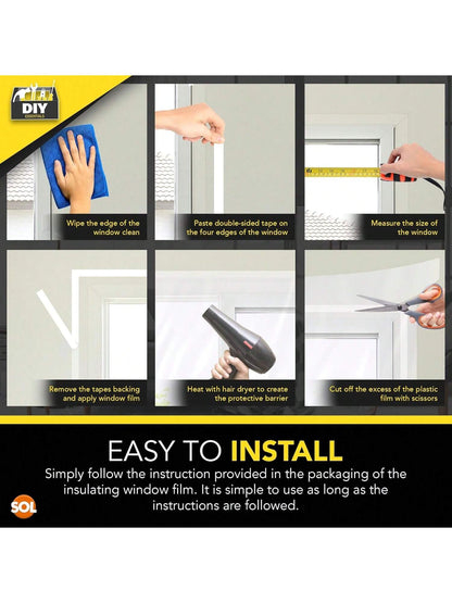 SOL 1.5m X 4m Window Insulation Film Kit – Thermal Control For Summer & Winter – Heat Blocking, UV Protection, Glare Reduction, Sun Shield, Draft Excluder & Double Glazing Insulation Film