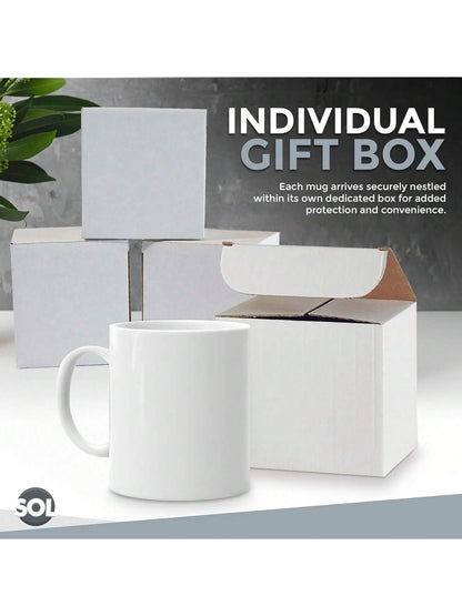 SOL 12pk White Mugs - 11oz 100% Lead & Cadmium Free Stoneware Coffee & Tea Mugs - Perfect For Kitchens, Restaurants & Cafes, Great Gift Idea