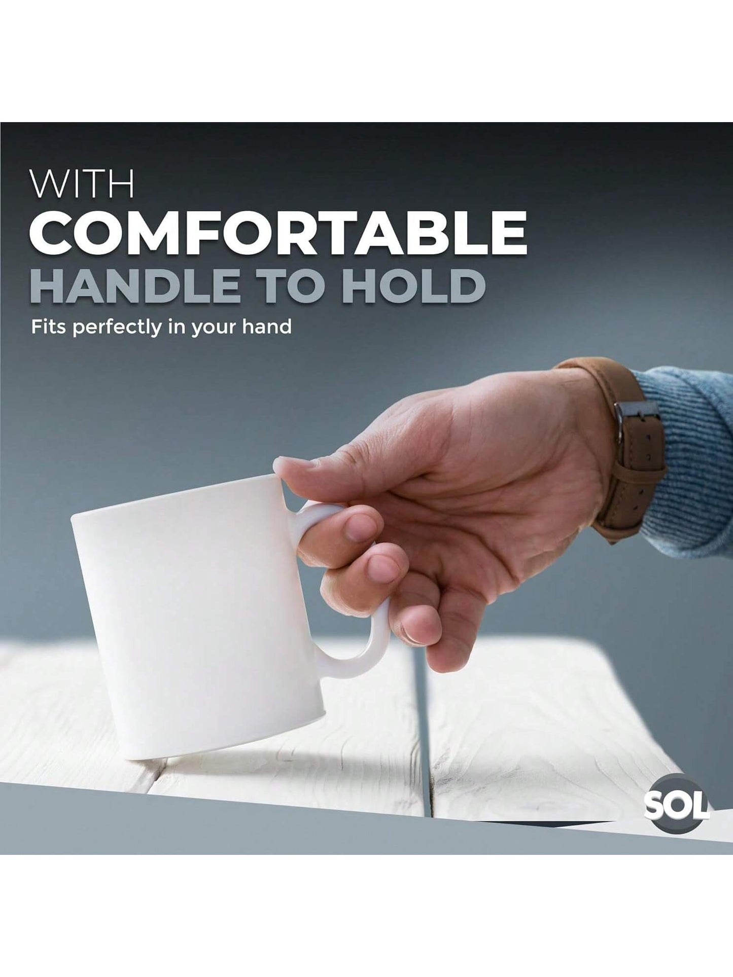 SOL 12pk White Mugs - 11oz 100% Lead & Cadmium Free Stoneware Coffee & Tea Mugs - Perfect For Kitchens, Restaurants & Cafes, Great Gift Idea