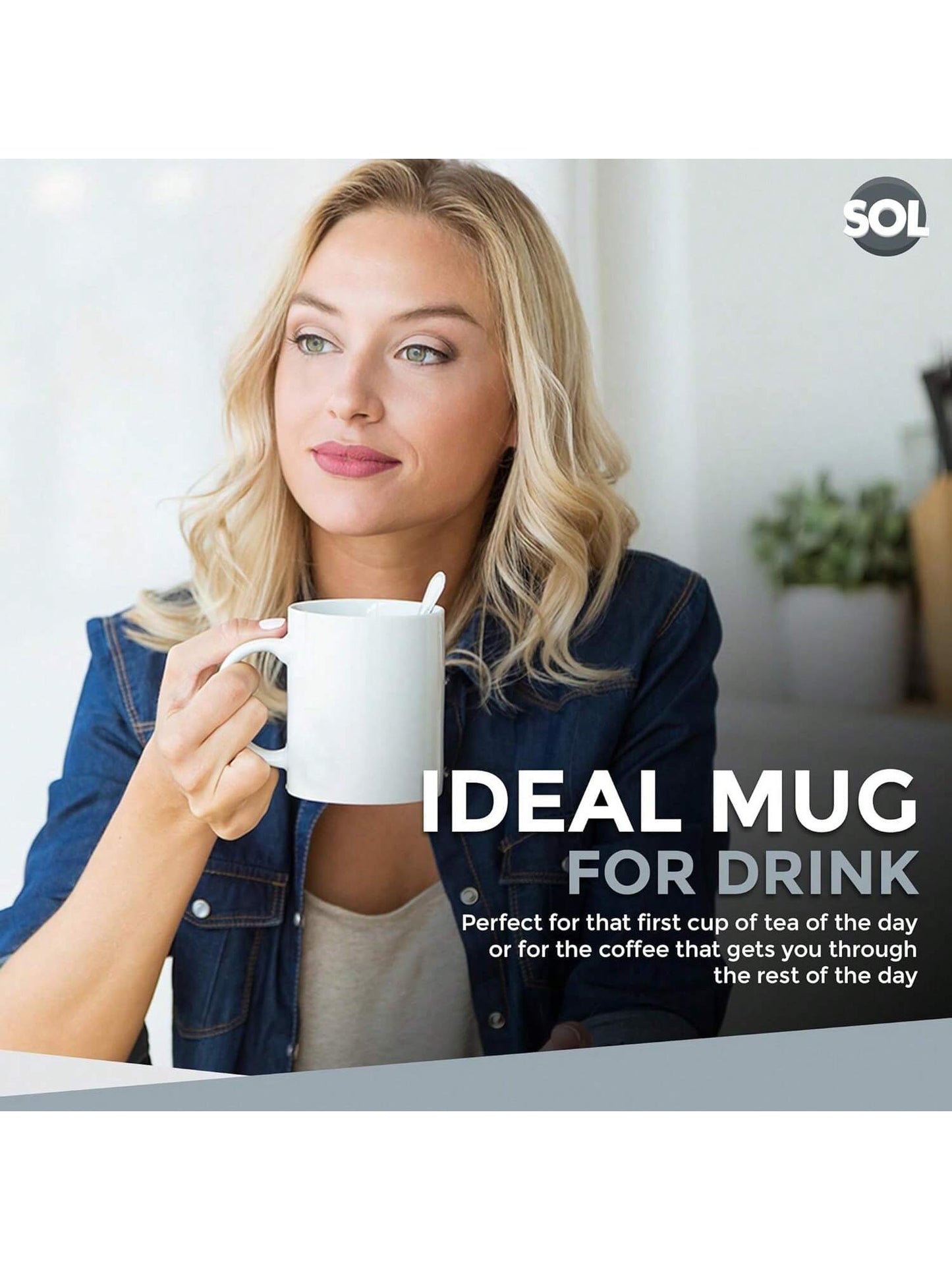 SOL 12pk White Mugs - 11oz 100% Lead & Cadmium Free Stoneware Coffee & Tea Mugs - Perfect For Kitchens, Restaurants & Cafes, Great Gift Idea