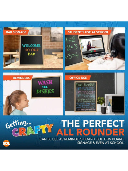 SOL Chalkboard With Chalk & Eraser Set, 21 X 28cm Small Chalkboard For Kids, Lightweight & Portable Blackboard With Wooden Frame, Wall Mounting, Ideal For Home, Office, Classrooms & Creative Drawings