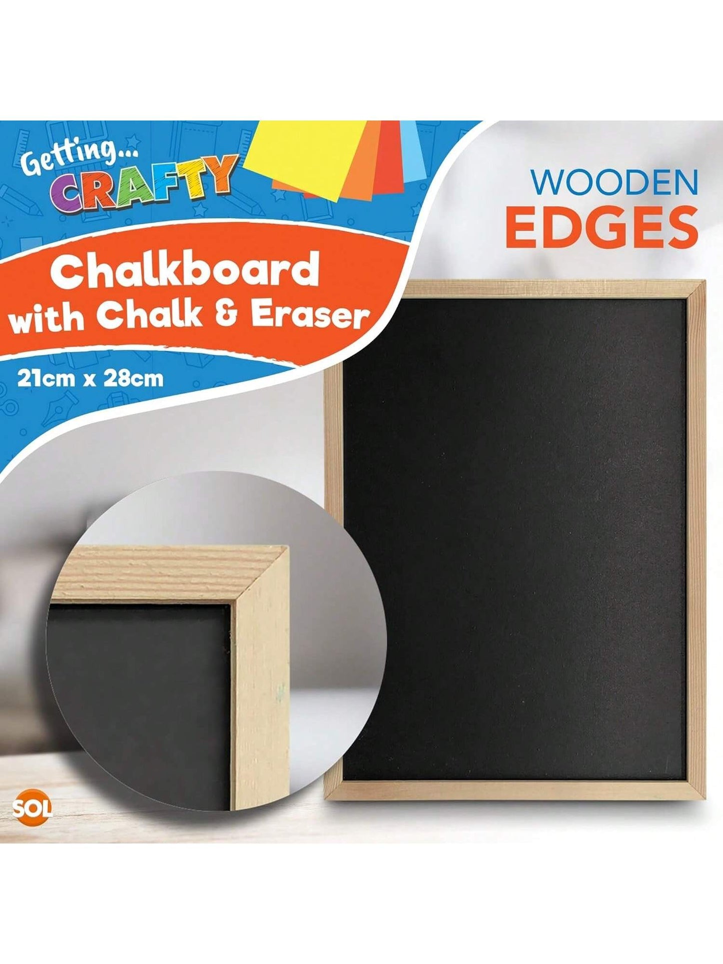 SOL Chalkboard With Chalk & Eraser Set, 21 X 28cm Small Chalkboard For Kids, Lightweight & Portable Blackboard With Wooden Frame, Wall Mounting, Ideal For Home, Office, Classrooms & Creative Drawings