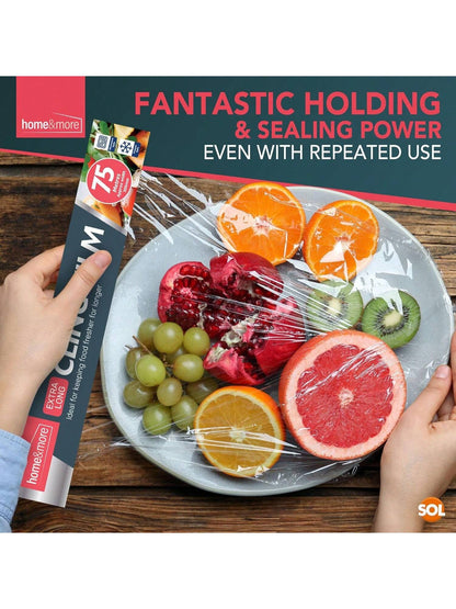 SOL 4pk Cling Film For Food 75m X 30cm – Catering Cling Film With Dispenser & Cutter – Food Wrap Refill Rolls For Kitchen, Meal Prep, And Food Storage, Easy To Use