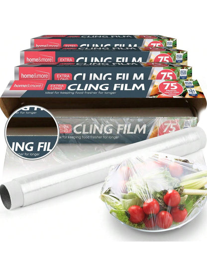 SOL 4pk Cling Film For Food 75m X 30cm – Catering Cling Film With Dispenser & Cutter – Food Wrap Refill Rolls For Kitchen, Meal Prep, And Food Storage, Easy To Use