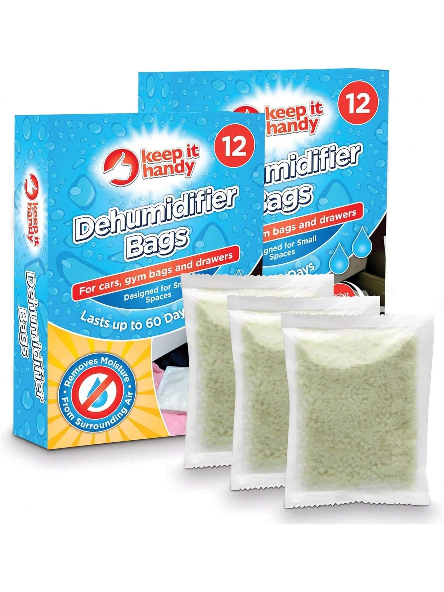 SOL 24pk Dehumidifier Bags - Interior Dehumidifiers Disposable For Home, Wardrobe & Car - Moisture Absorbers With Damp Control & Odor Removal - Compact & Portable - Fits In Small Area