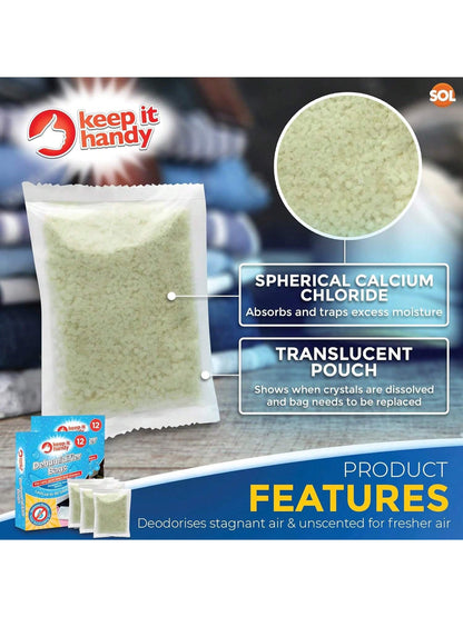 SOL 24pk Dehumidifier Bags - Interior Dehumidifiers Disposable For Home, Wardrobe & Car - Moisture Absorbers With Damp Control & Odor Removal - Compact & Portable - Fits In Small Area