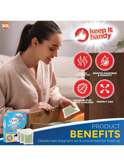 SOL 24pk Dehumidifier Bags - Interior Dehumidifiers Disposable For Home, Wardrobe & Car - Moisture Absorbers With Damp Control & Odor Removal - Compact & Portable - Fits In Small Area