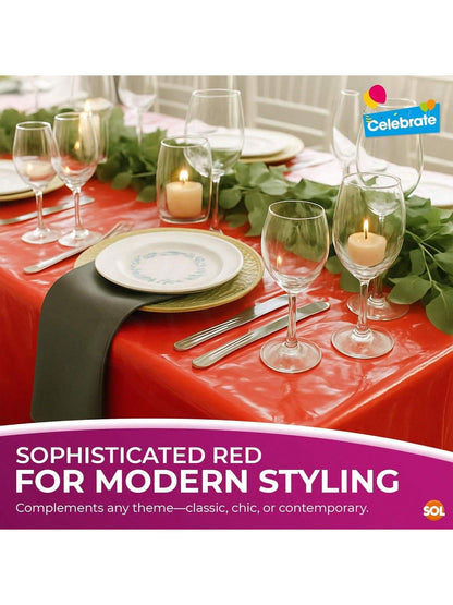 SOL 2pk Long Red Table Cloth Party 274x137cm Plastic Cover Disposable Tablecloths For Parties - Spill Protection - Great For Weddings, Buffets, Catering, Restaurants, Outdoor Events & Celebrations