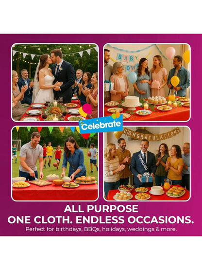 SOL 2pk Long Red Table Cloth Party 274x137cm Plastic Cover Disposable Tablecloths For Parties - Spill Protection - Great For Weddings, Buffets, Catering, Restaurants, Outdoor Events & Celebrations