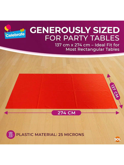 SOL 2pk Long Red Table Cloth Party 274x137cm Plastic Cover Disposable Tablecloths For Parties - Spill Protection - Great For Weddings, Buffets, Catering, Restaurants, Outdoor Events & Celebrations