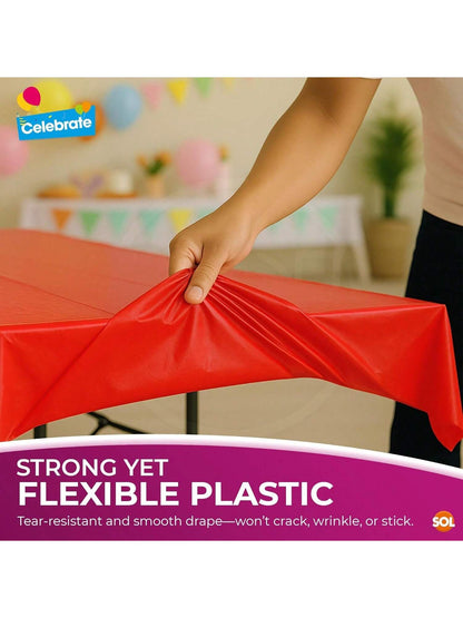 SOL 2pk Long Red Table Cloth Party 274x137cm Plastic Cover Disposable Tablecloths For Parties - Spill Protection - Great For Weddings, Buffets, Catering, Restaurants, Outdoor Events & Celebrations