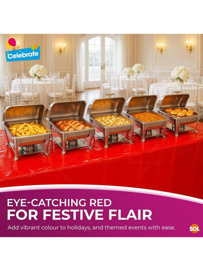 SOL 2pk Long Red Table Cloth Party 274x137cm Plastic Cover Disposable Tablecloths For Parties - Spill Protection - Great For Weddings, Buffets, Catering, Restaurants, Outdoor Events & Celebrations