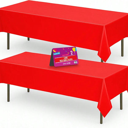 SOL 2pk Long Red Table Cloth Party 274x137cm Plastic Cover Disposable Tablecloths For Parties - Spill Protection - Great For Weddings, Buffets, Catering, Restaurants, Outdoor Events & Celebrations