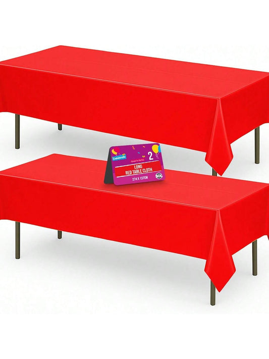 SOL 2pk Long Red Table Cloth Party 274x137cm Plastic Cover Disposable Tablecloths For Parties - Spill Protection - Great For Weddings, Buffets, Catering, Restaurants, Outdoor Events & Celebrations