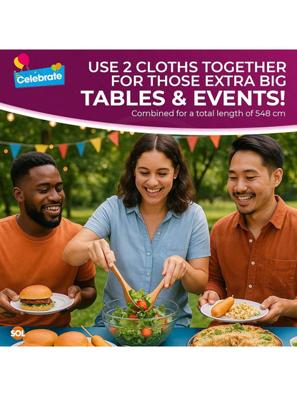 SOL 2pk Long Blue Table Cloths Party Party 274x137cm Disposable Plastic Cover. Heavy Duty Spill Protection: Opaque Design For Boys Birthdays, Christening, Communion, Gender Reveals, Weddings & Events.