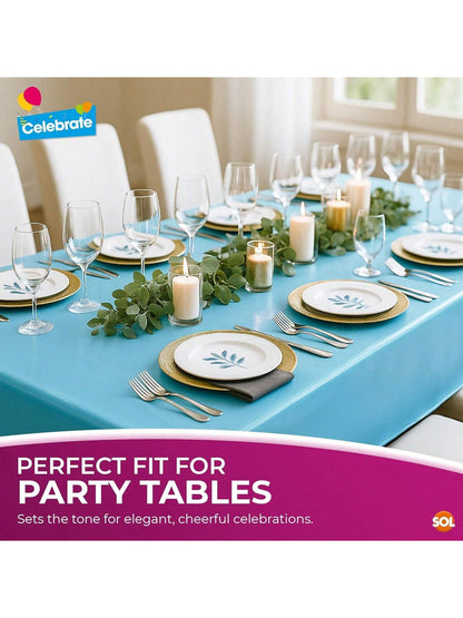 SOL 2pk Long Blue Table Cloths Party Party 274x137cm Disposable Plastic Cover. Heavy Duty Spill Protection: Opaque Design For Boys Birthdays, Christening, Communion, Gender Reveals, Weddings & Events.