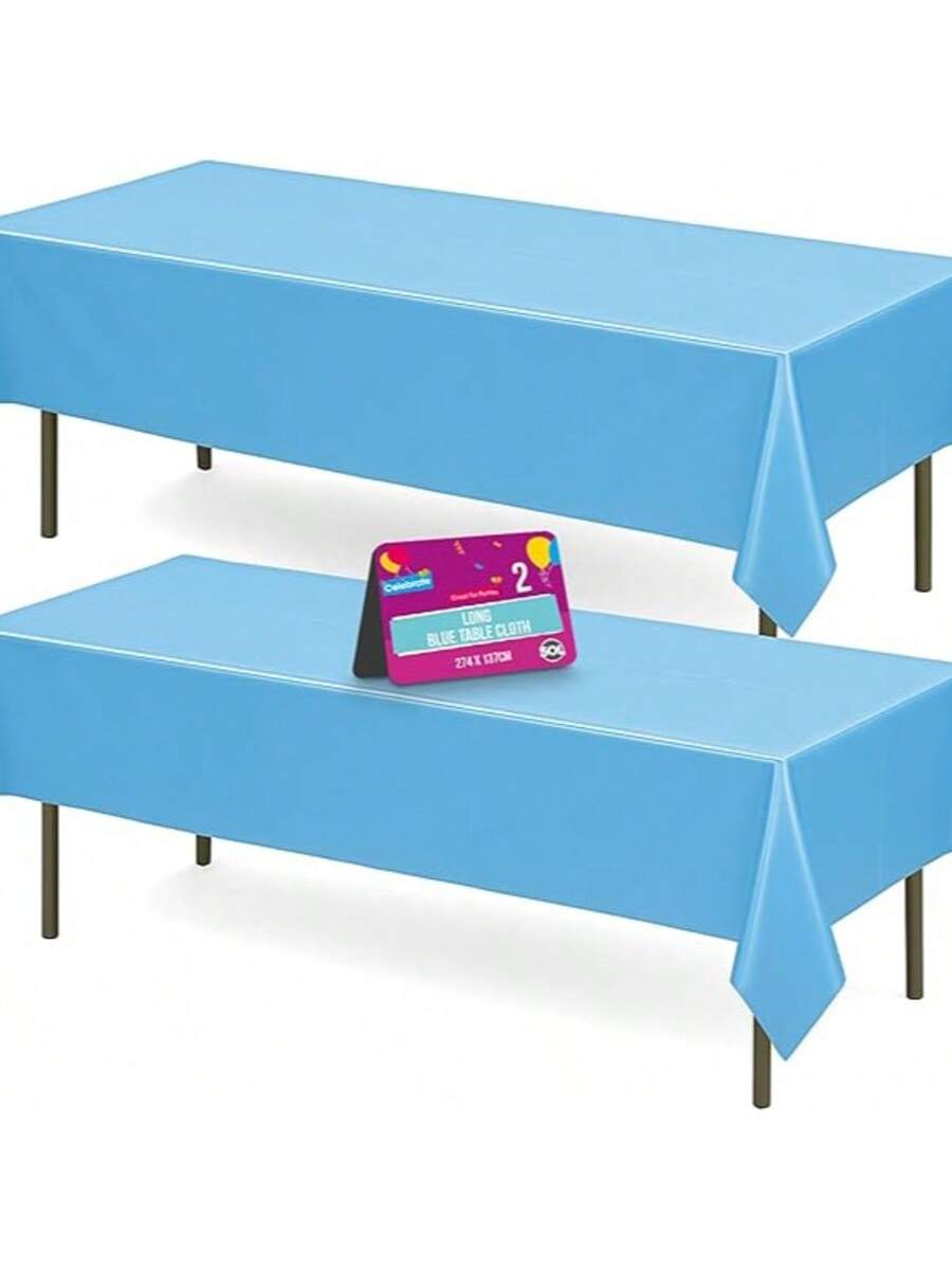 SOL 2pk Long Blue Table Cloths Party Party 274x137cm Disposable Plastic Cover. Heavy Duty Spill Protection: Opaque Design For Boys Birthdays, Christening, Communion, Gender Reveals, Weddings & Events.