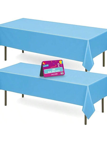 SOL 2pk Long Blue Table Cloths Party Party 274x137cm Disposable Plastic Cover. Heavy Duty Spill Protection: Opaque Design For Boys Birthdays, Christening, Communion, Gender Reveals, Weddings & Events.
