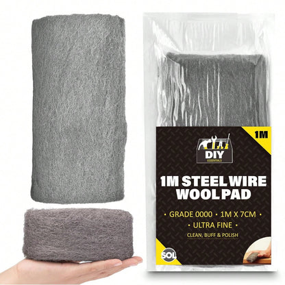SOL 1 Meter Steel Wire Wool Pad - 1m Long X 7cm Wide - Grade 0000 - Steel Wool Mice For Polishing, Cleaning, Blocking Small Holes For Mice Rodent Control - Ultra Fine - Multipurpose