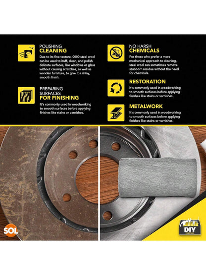 SOL 1 Meter Steel Wire Wool Pad - 1m Long X 7cm Wide - Grade 0000 - Steel Wool Mice For Polishing, Cleaning, Blocking Small Holes For Mice Rodent Control - Ultra Fine - Multipurpose