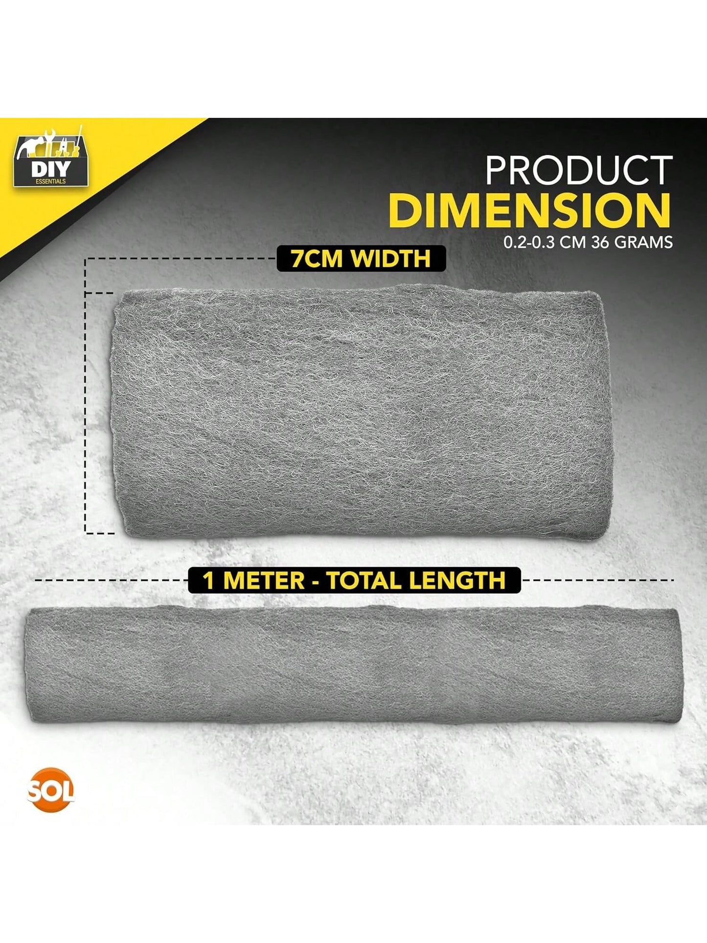 SOL 1 Meter Steel Wire Wool Pad - 1m Long X 7cm Wide - Grade 0000 - Steel Wool Mice For Polishing, Cleaning, Blocking Small Holes For Mice Rodent Control - Ultra Fine - Multipurpose