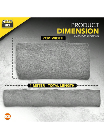 SOL 1 Meter Steel Wire Wool Pad - 1m Long X 7cm Wide - Grade 0000 - Steel Wool Mice For Polishing, Cleaning, Blocking Small Holes For Mice Rodent Control - Ultra Fine - Multipurpose