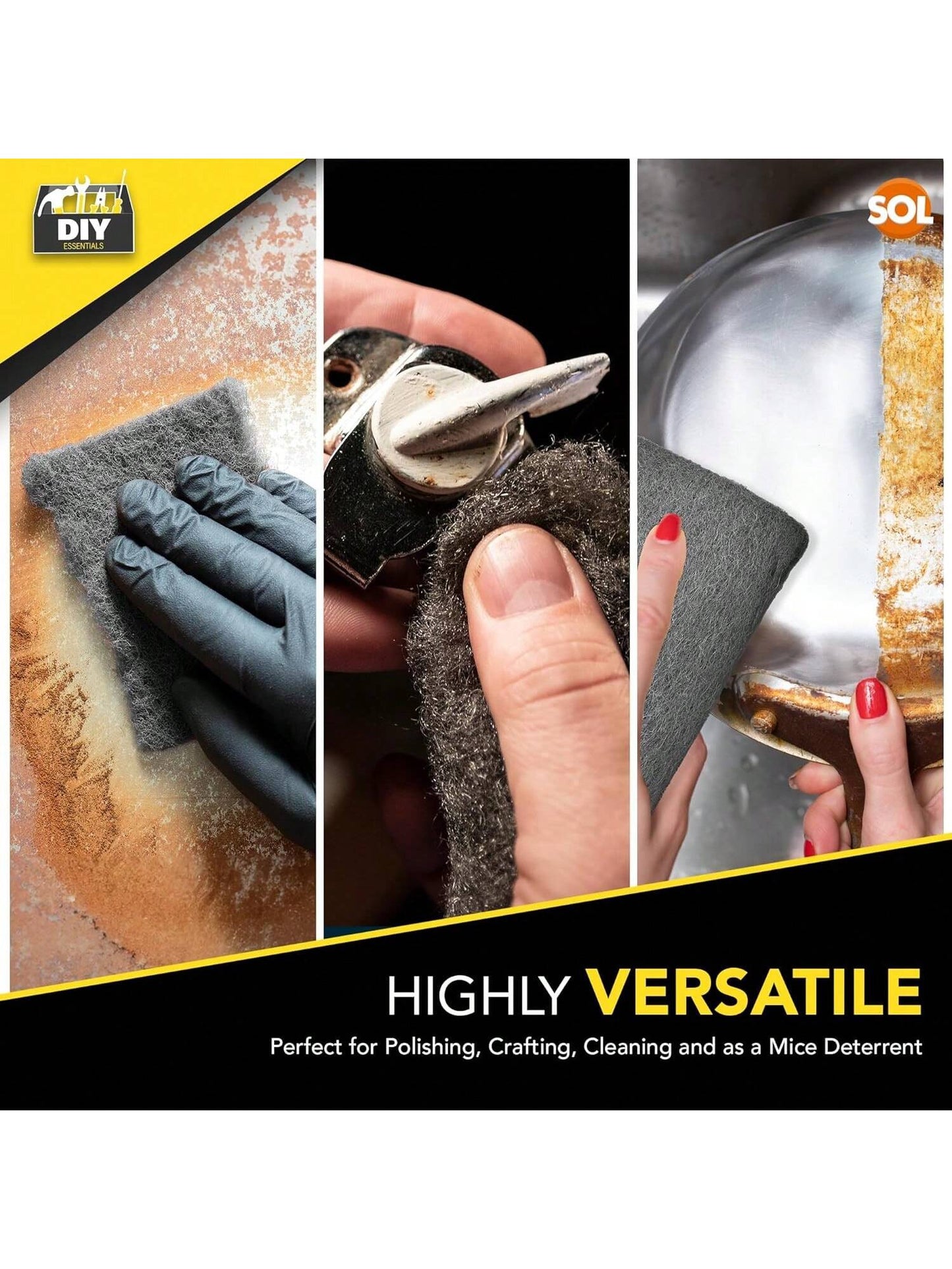 SOL 1 Meter Steel Wire Wool Pad - 1m Long X 7cm Wide - Grade 0000 - Steel Wool Mice For Polishing, Cleaning, Blocking Small Holes For Mice Rodent Control - Ultra Fine - Multipurpose