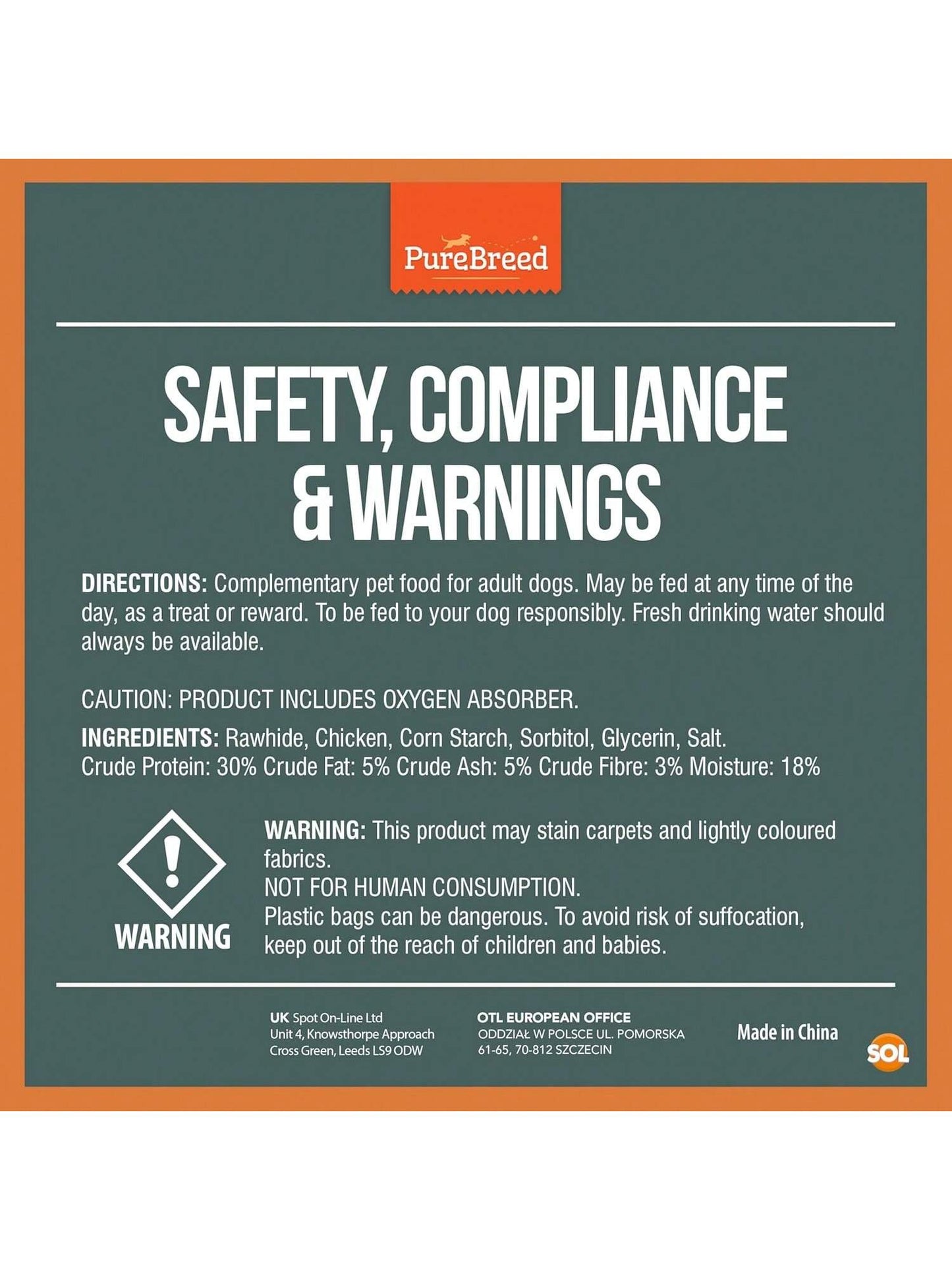 SOL 10pk Meat Wrapped Delicious Dog Treats, Twist Rawhide Sticks In Savoury Chicken Flavour, Puppy Chews For Reward & Training, Low Fat, High Protein Dog Chew Sticks Convenient For Travel & Walks